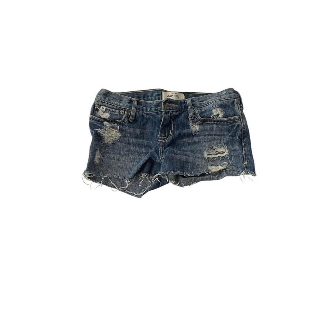 Abercrombie Mackenzie Distressed Denim Shorts  Wash Raw Hem Low Rise Cut Off